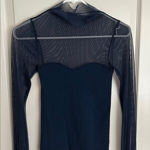 Free People Navy Mesh Long Sleeve Bodysuit